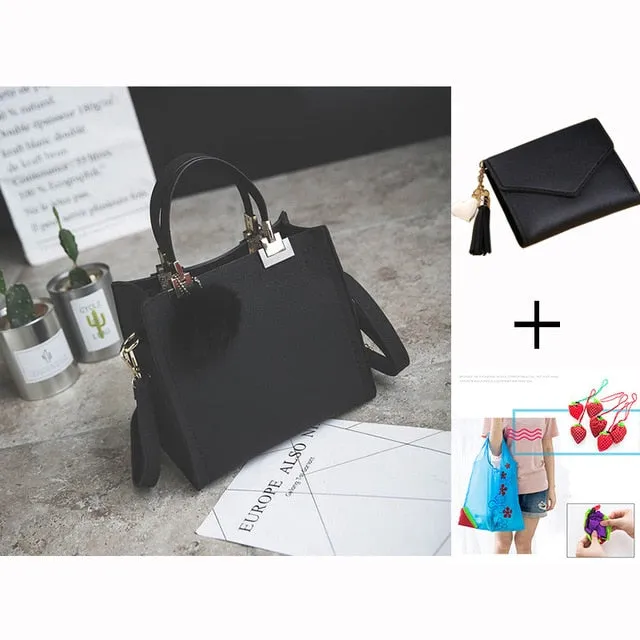 Free shipping women leather handbags women shoulder bag messenger handbag Scrub bag Classy designer bags Hairball luxury women WANGKA bag High-grade