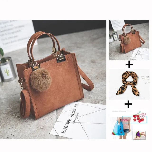 Free shipping women leather handbags women shoulder bag messenger handbag Scrub bag Classy designer bags Hairball luxury women WANGKA bag High-grade