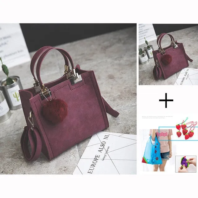 Free shipping women leather handbags women shoulder bag messenger handbag Scrub bag Classy designer bags Hairball luxury women WANGKA bag High-grade