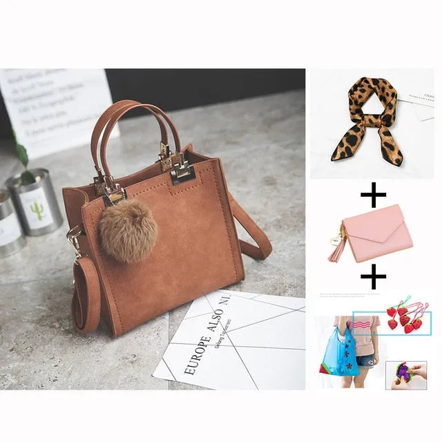 Free shipping women leather handbags women shoulder bag messenger handbag Scrub bag Classy designer bags Hairball luxury women WANGKA bag High-grade
