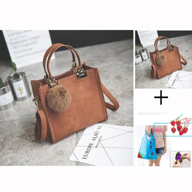 Free shipping women leather handbags women shoulder bag messenger handbag Scrub bag Classy designer bags Hairball luxury women WANGKA bag High-grade