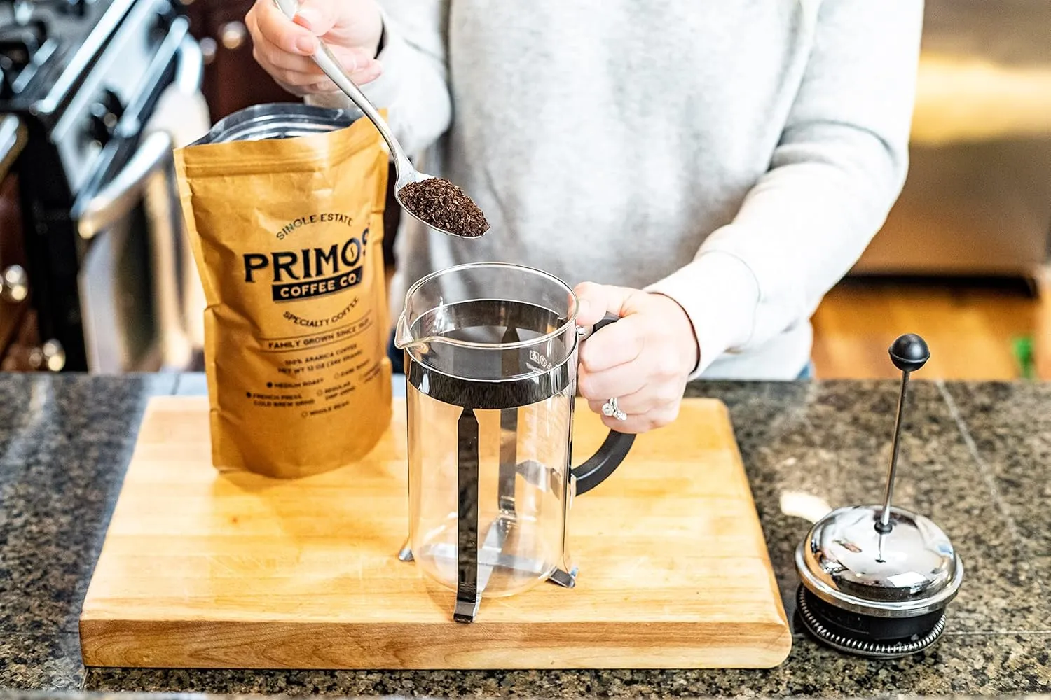 French Press Specialty Coffee, Coarse Ground, Primos Coffee Co (Medium Roast, 2 Bags)