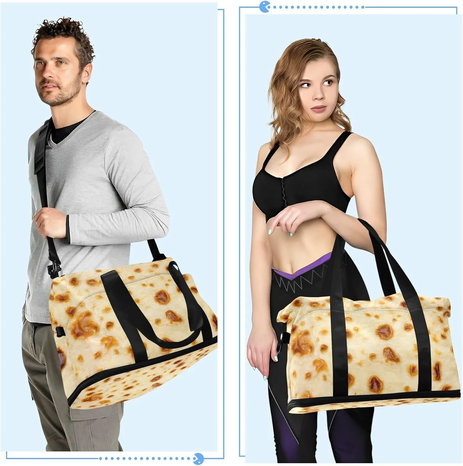 Fried Pancake Face Texture Cream Color with Stains Dots Gym Duffel Bag, Polyester Travel Weekender Luggage Handbag with Waterproof Pocket for Wet Items, Unisex Foldable Tote for Sports