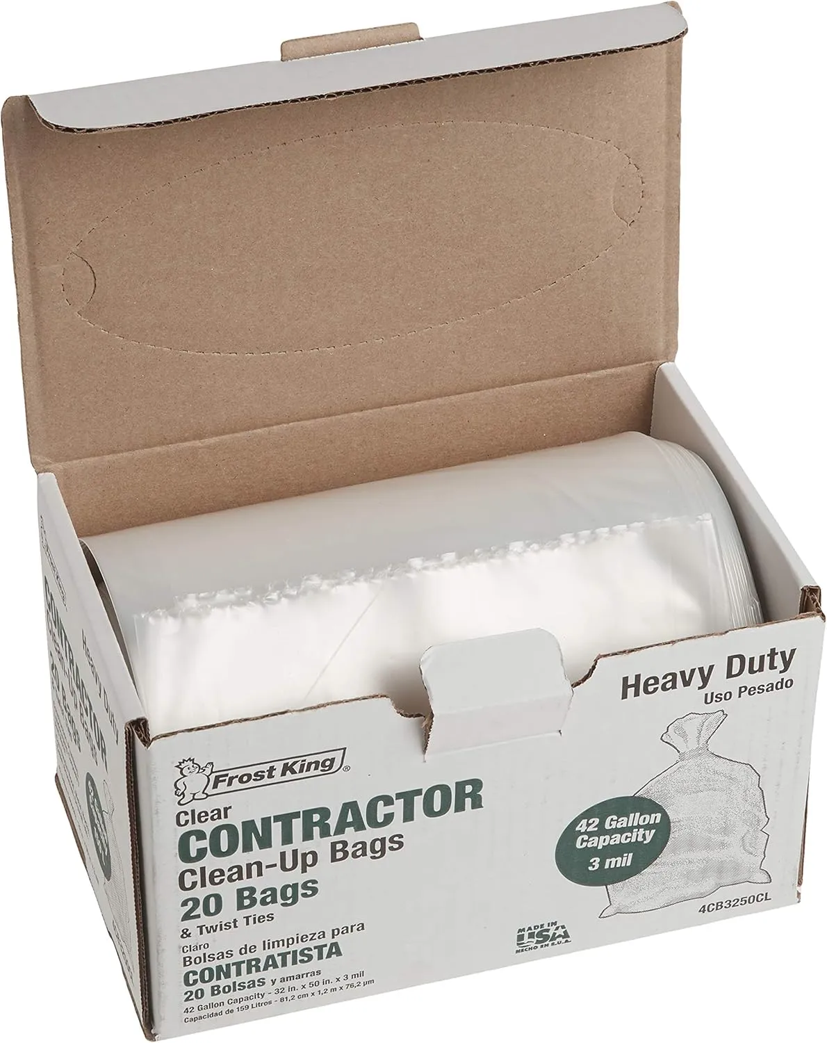 Frost King CB3250 Boxed Heavy Duty Contractor Clean-Up Bags, 32 inch x 50 inch x 3 Mil., 20 Bags, Clear, 1 Count (Pack of 1)
