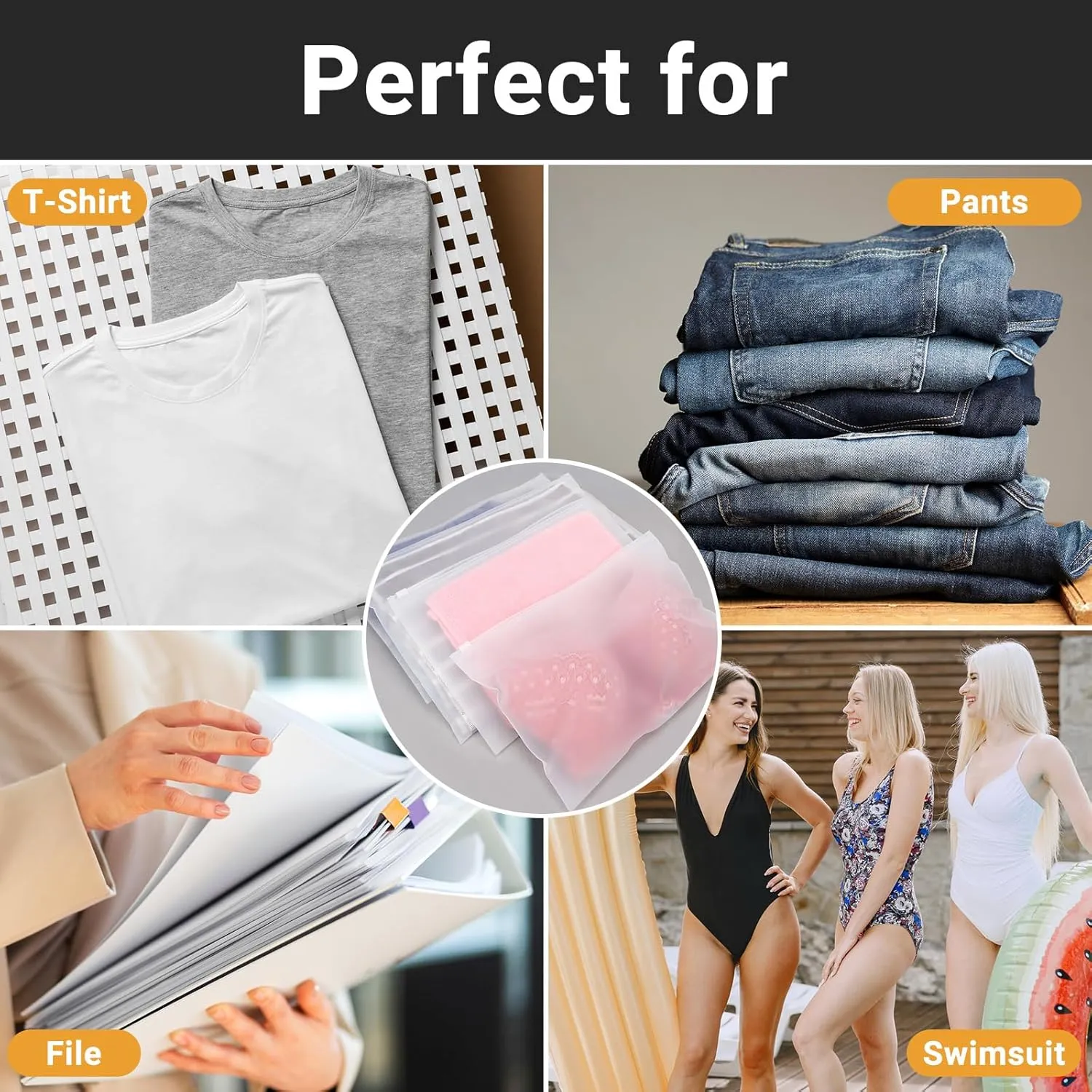 Frosted Zipper Clothing Bags, 50 Pcs 14x10 inch Poly Bags for Shipping, Packaging, Travel Ziplock Bags, Waterproof Swimsuit Bags Plastic Bags for Clothes, T Shirt, Jewelry, 3 Mil