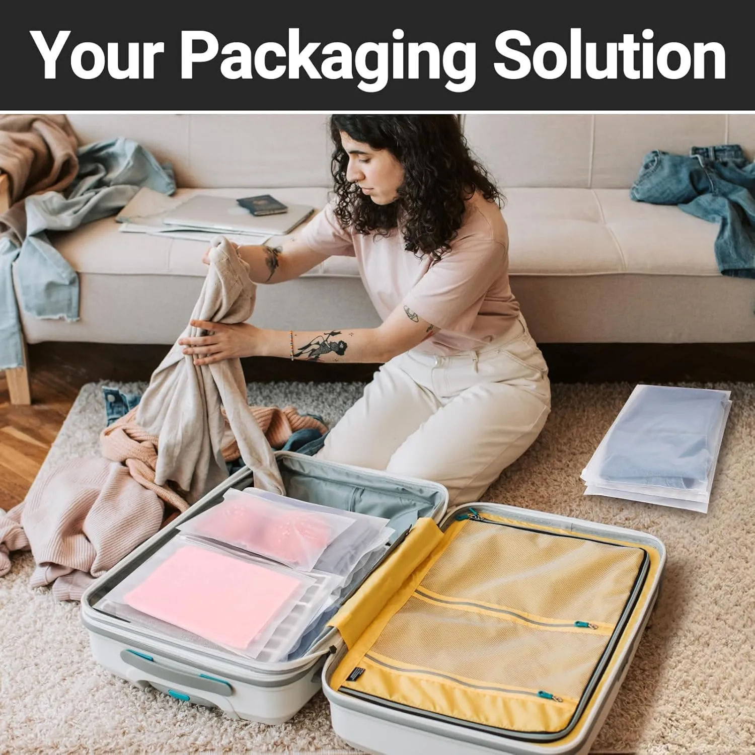 Frosted Zipper Clothing Bags, 50 Pcs 14x10 inch Poly Bags for Shipping, Packaging, Travel Ziplock Bags, Waterproof Swimsuit Bags Plastic Bags for Clothes, T Shirt, Jewelry, 3 Mil