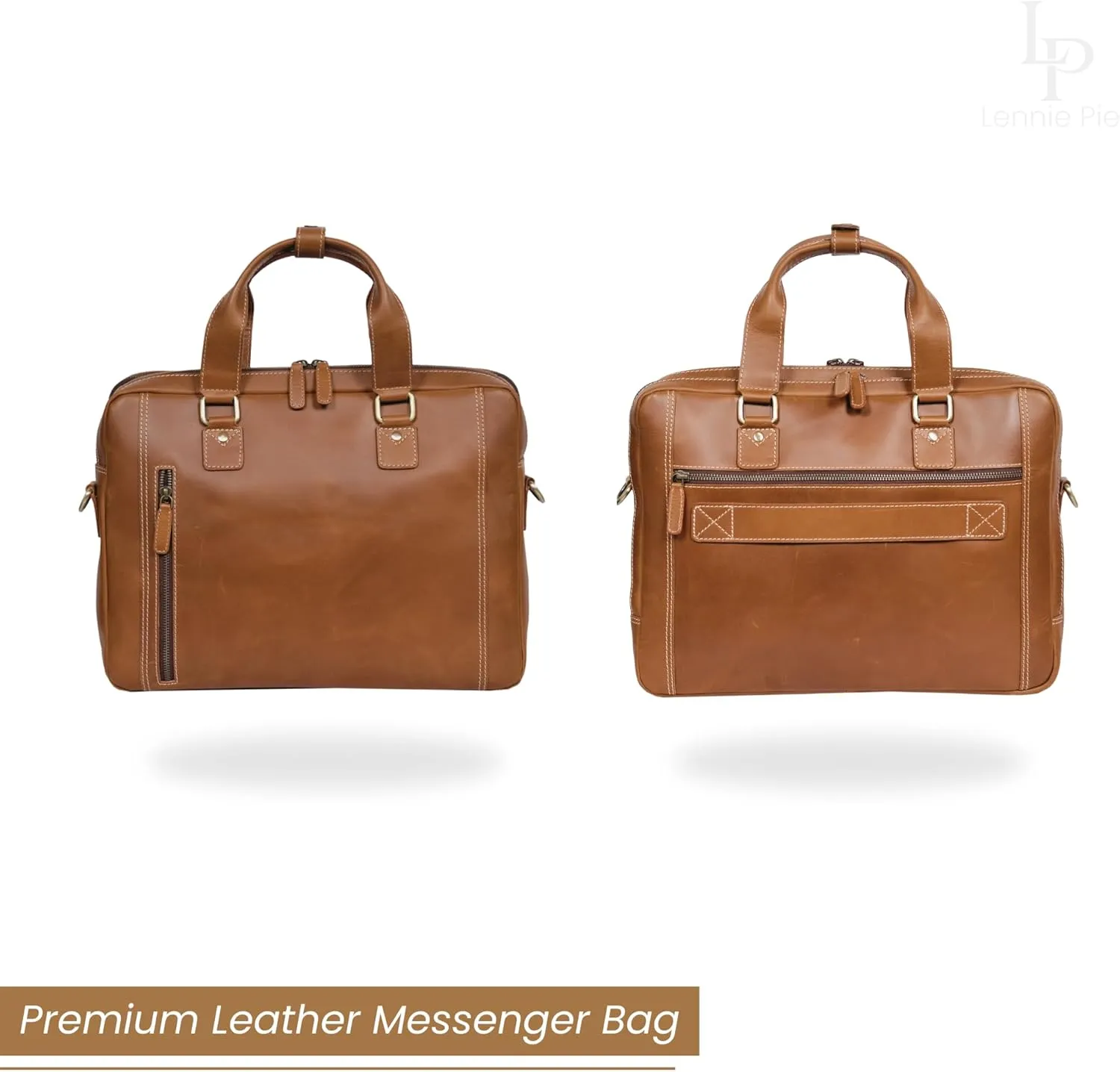 Full Grain Handmade Leather Briefcase for Men and Women – Twin-Compartment 15.6 in Laptop Satchel Messenger Bag