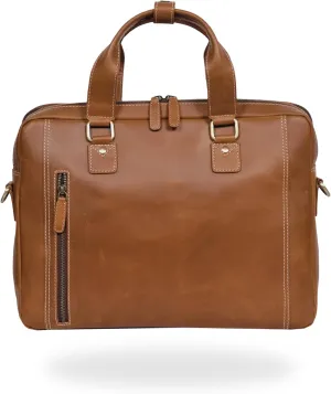 Full Grain Handmade Leather Briefcase for Men and Women – Twin-Compartment 15.6 in Laptop Satchel Messenger Bag