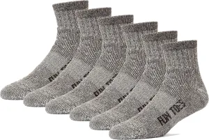 FUN TOES Merino Wool Ankle Hiking Socks For Men and Women - Arch Support and Cushioning - 6 Pairs