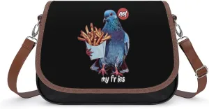 Funny Pigeon Fries Funny Women's Crossbody Bags Novelty Leather Purse Handbag Shoulder Bag