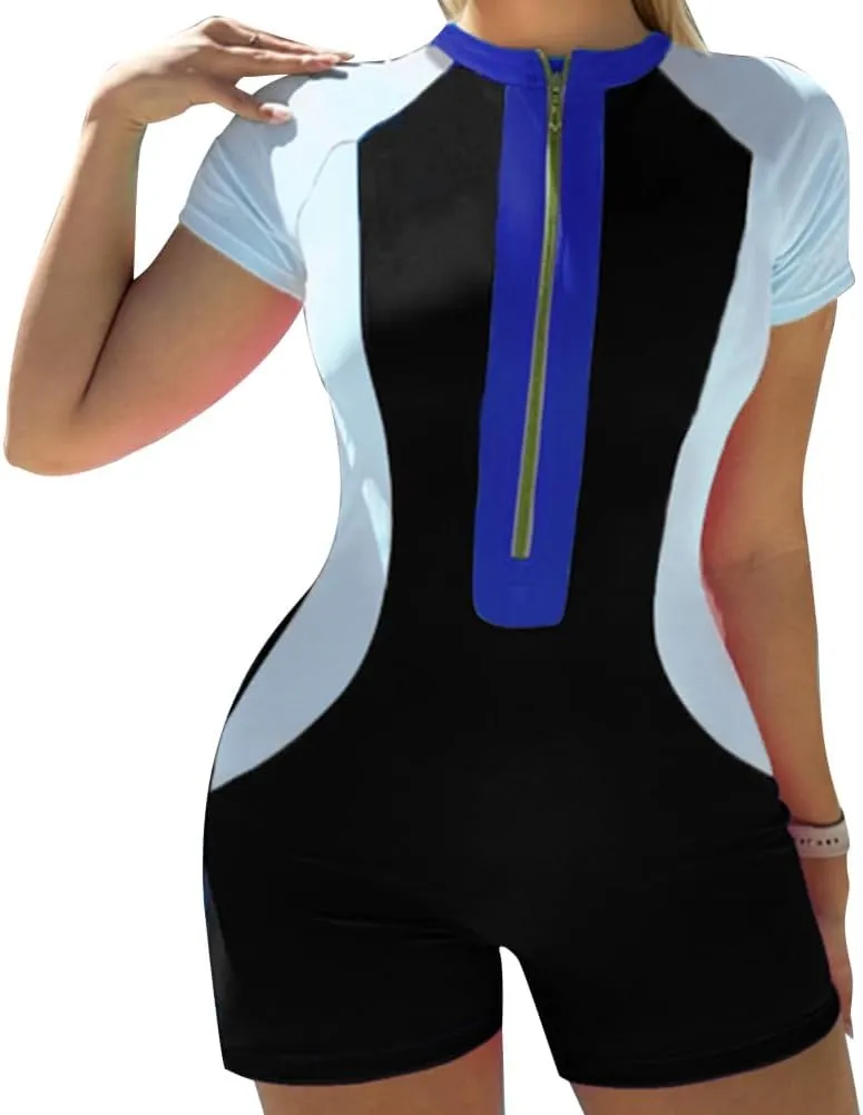 FYMNSI One Piece Bathing Suit Tummy Control Swimsuits Long Sleeve Zip Front Rash Guard Monokini Swimwear Surfing Swim Suit
