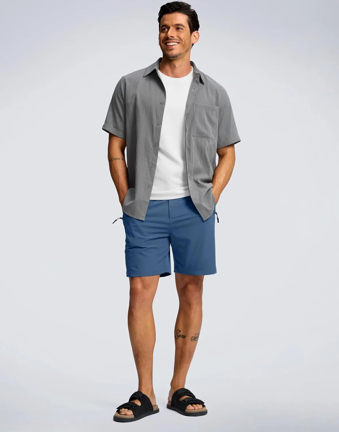 G Gradual Men's Hiking Shorts 7" Lightewight Casual Shorts for Men Quick Dry Stretch Golf Shorts with 3 Zipper Pockets Summer