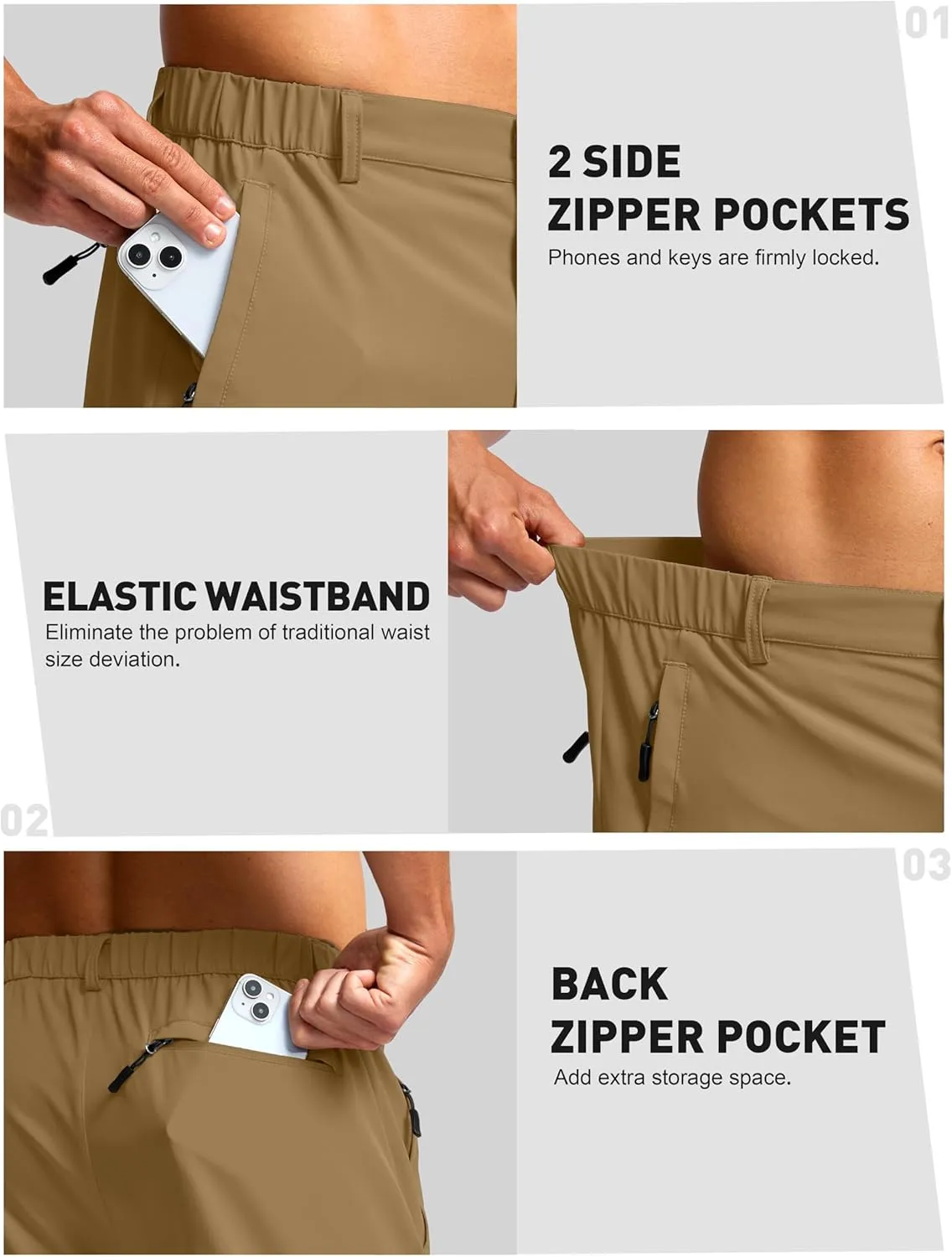 G Gradual Men's Hiking Shorts 7" Lightewight Casual Shorts for Men Quick Dry Stretch Golf Shorts with 3 Zipper Pockets Summer