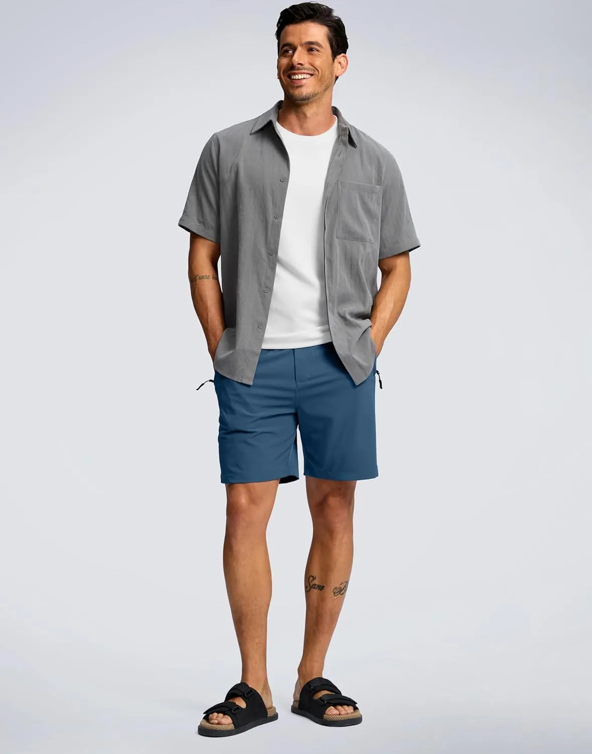 G Gradual Men's Hiking Shorts 7" Lightewight Casual Shorts for Men Quick Dry Stretch Golf Shorts with 3 Zipper Pockets Summer