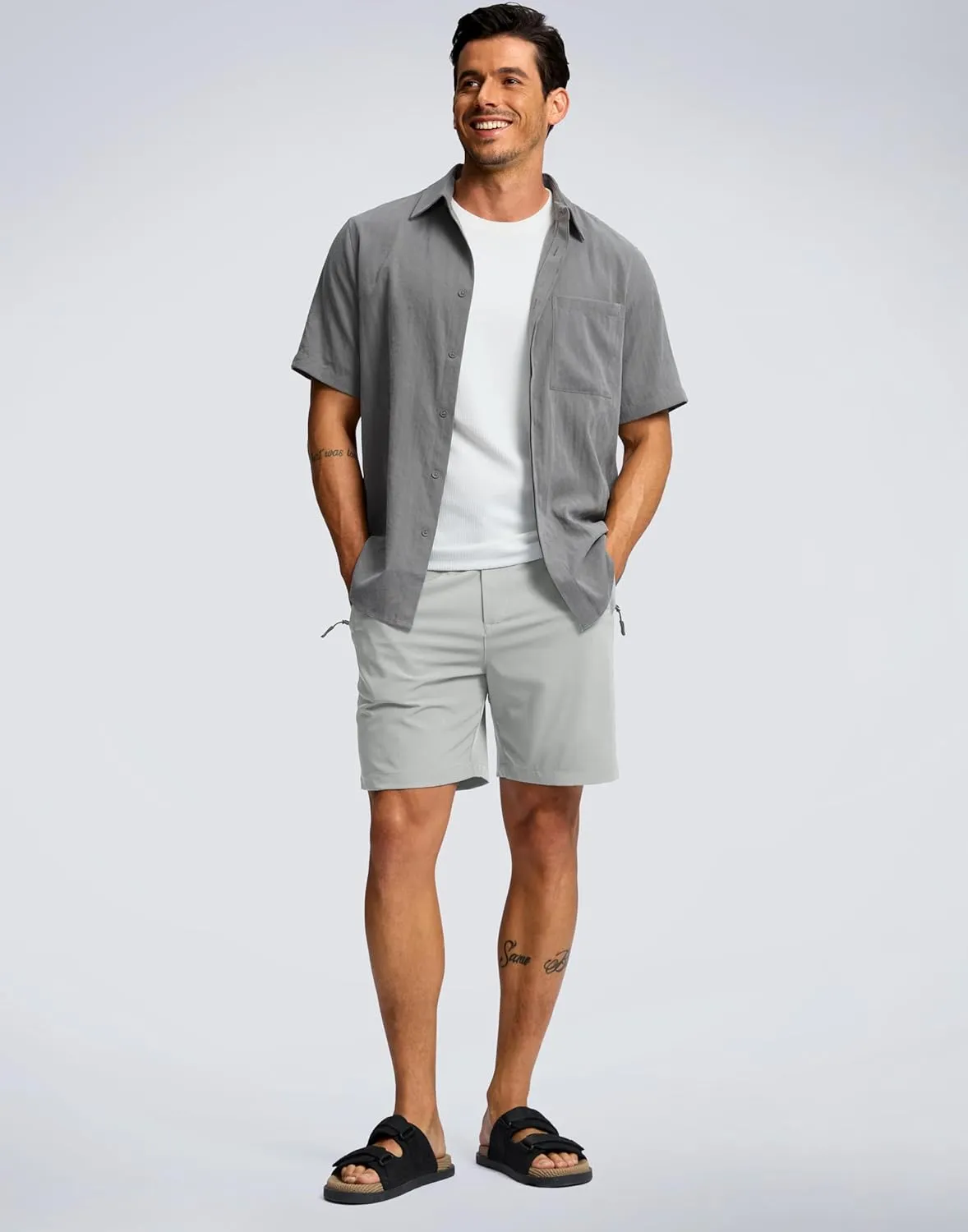 G Gradual Men's Hiking Shorts 7" Lightewight Casual Shorts for Men Quick Dry Stretch Golf Shorts with 3 Zipper Pockets Summer