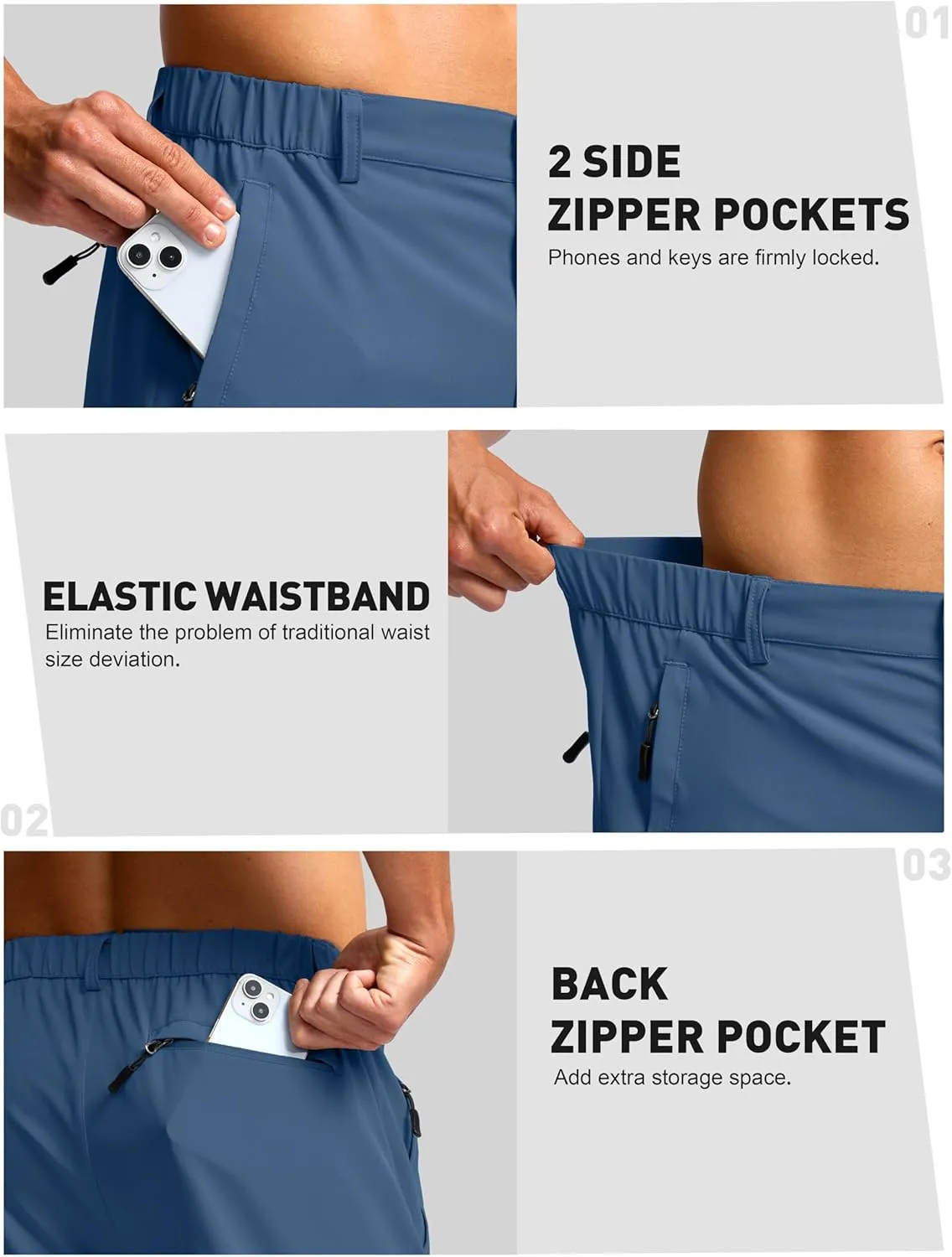 G Gradual Men's Hiking Shorts 7" Lightewight Casual Shorts for Men Quick Dry Stretch Golf Shorts with 3 Zipper Pockets Summer