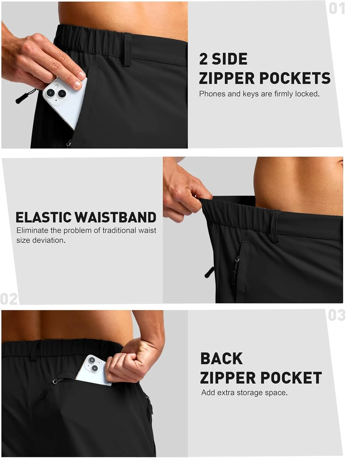G Gradual Men's Hiking Shorts 7" Lightewight Casual Shorts for Men Quick Dry Stretch Golf Shorts with 3 Zipper Pockets Summer
