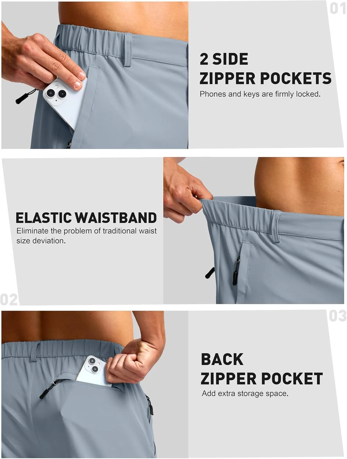 G Gradual Men's Hiking Shorts 7" Lightewight Casual Shorts for Men Quick Dry Stretch Golf Shorts with 3 Zipper Pockets Summer