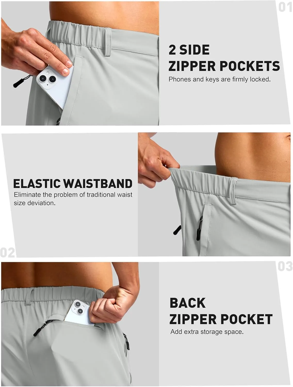 G Gradual Men's Hiking Shorts 7" Lightewight Casual Shorts for Men Quick Dry Stretch Golf Shorts with 3 Zipper Pockets Summer