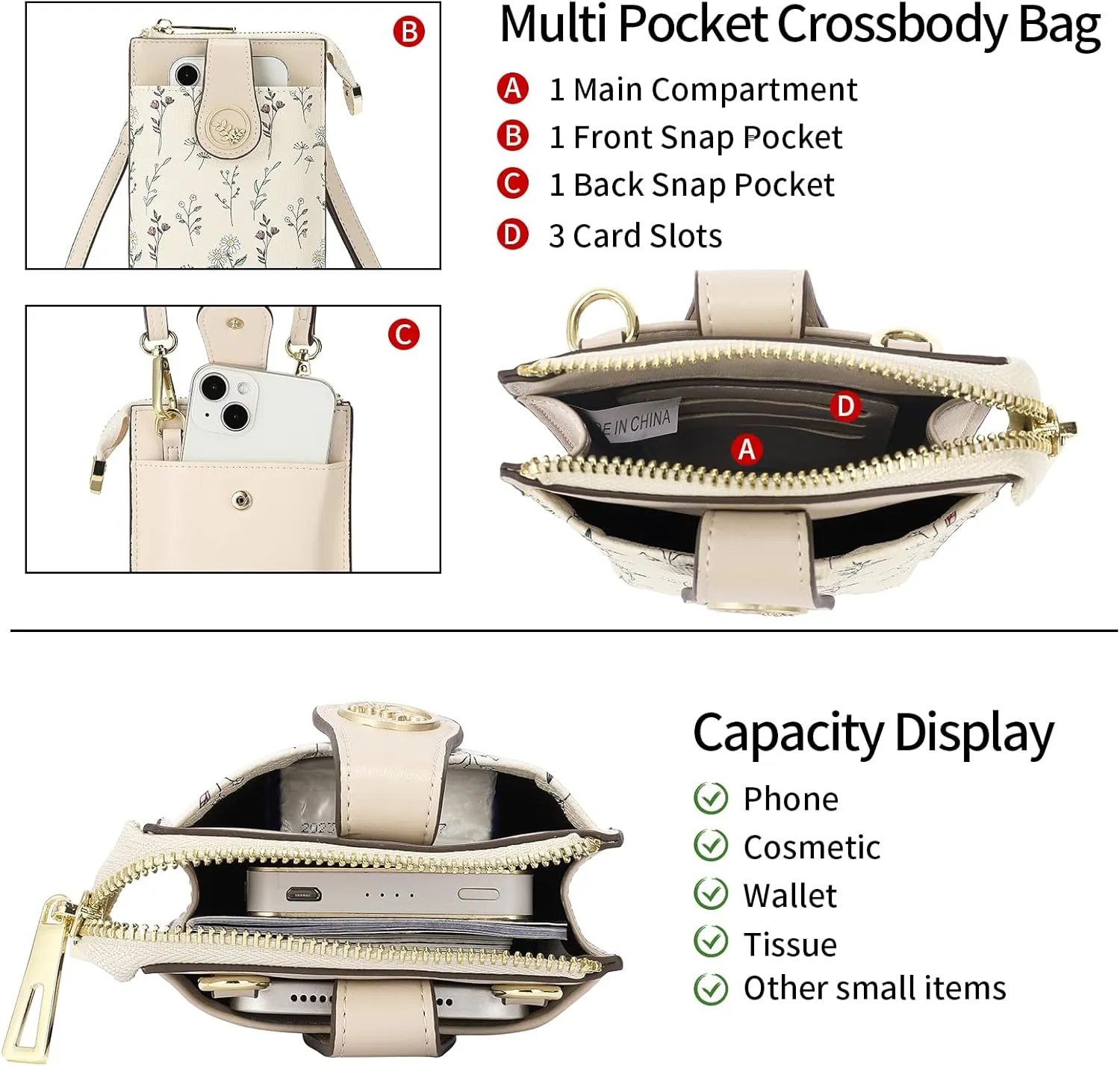 GAEKEAO Small Crossbody Bags for Women Leather Cell Phone Purse Bag Wallet with RFID Blocking Credit Card Slots