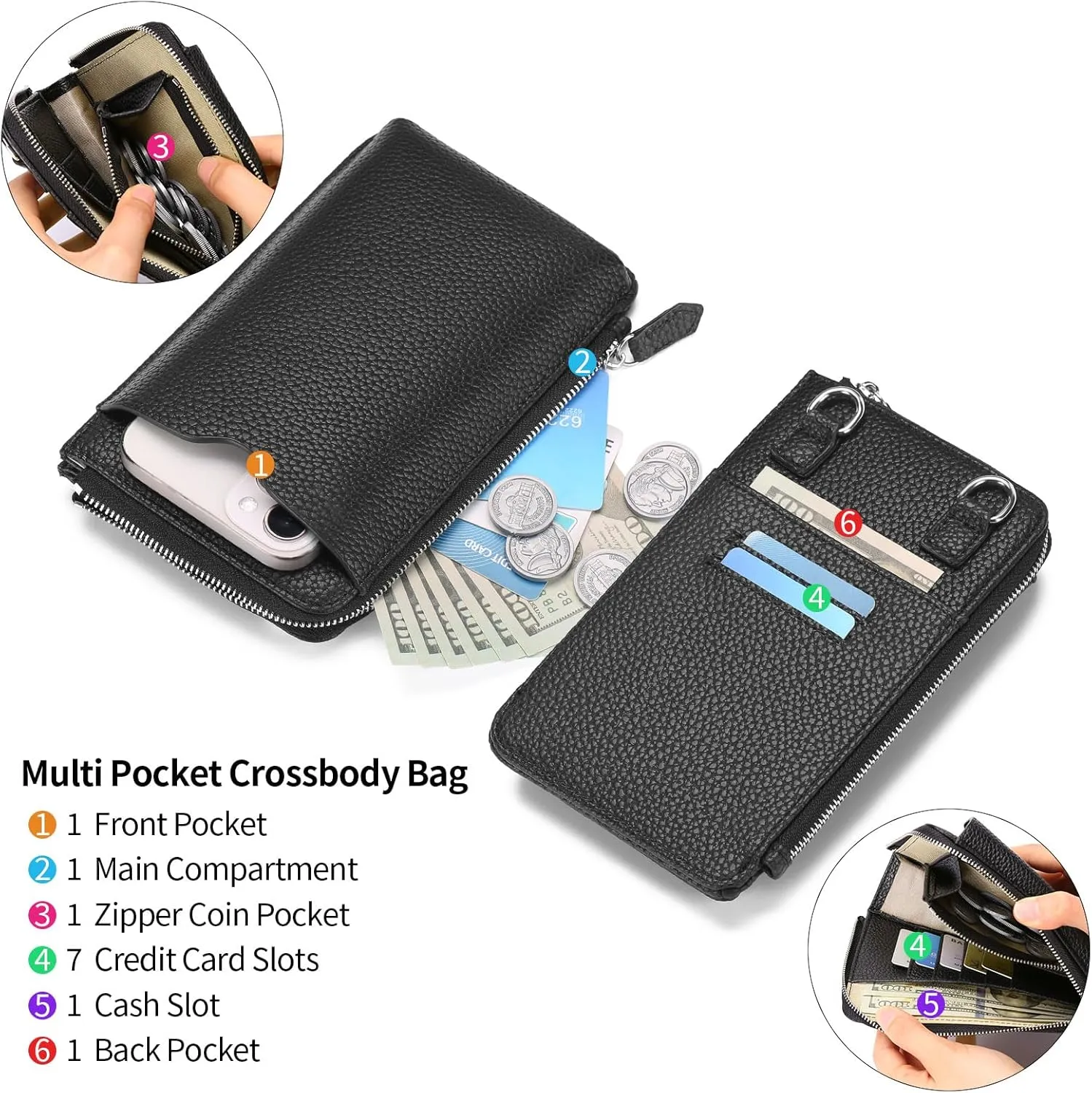 GAEKEAO Small Crossbody Bags for Women Leather Cell Phone Purse Bag Wallet with RFID Blocking Credit Card Slots