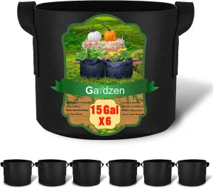 Gardzen 6-Pack 15 Gallon Grow Bags, Aeration Fabric Pots with Handles, Heavy Duty Cloth Pots for Plants