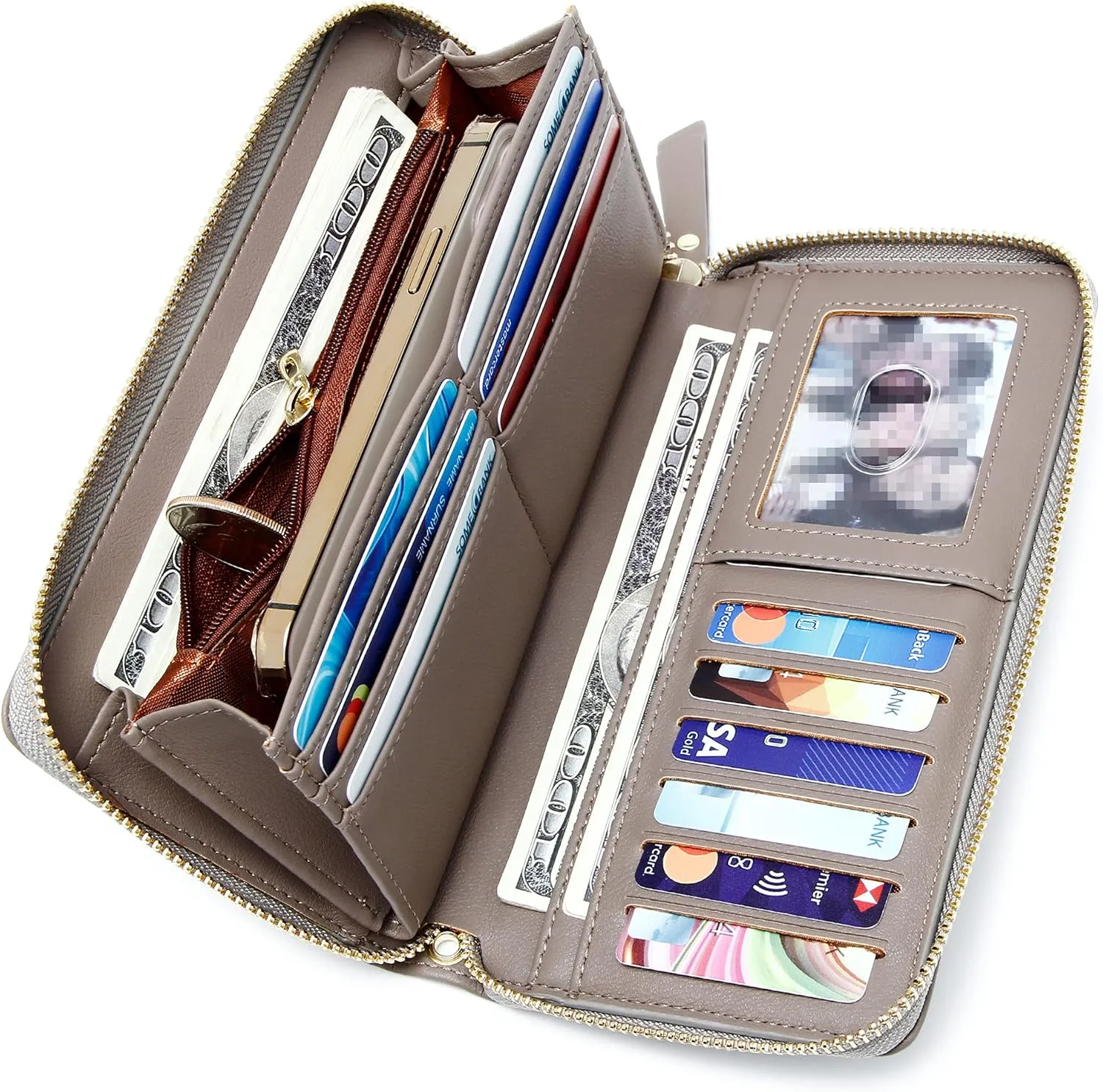 GEEAD Wristlet Wallets for Women PU Leather RFID Blocking Zip Around Long Phone Clutch Wallet
