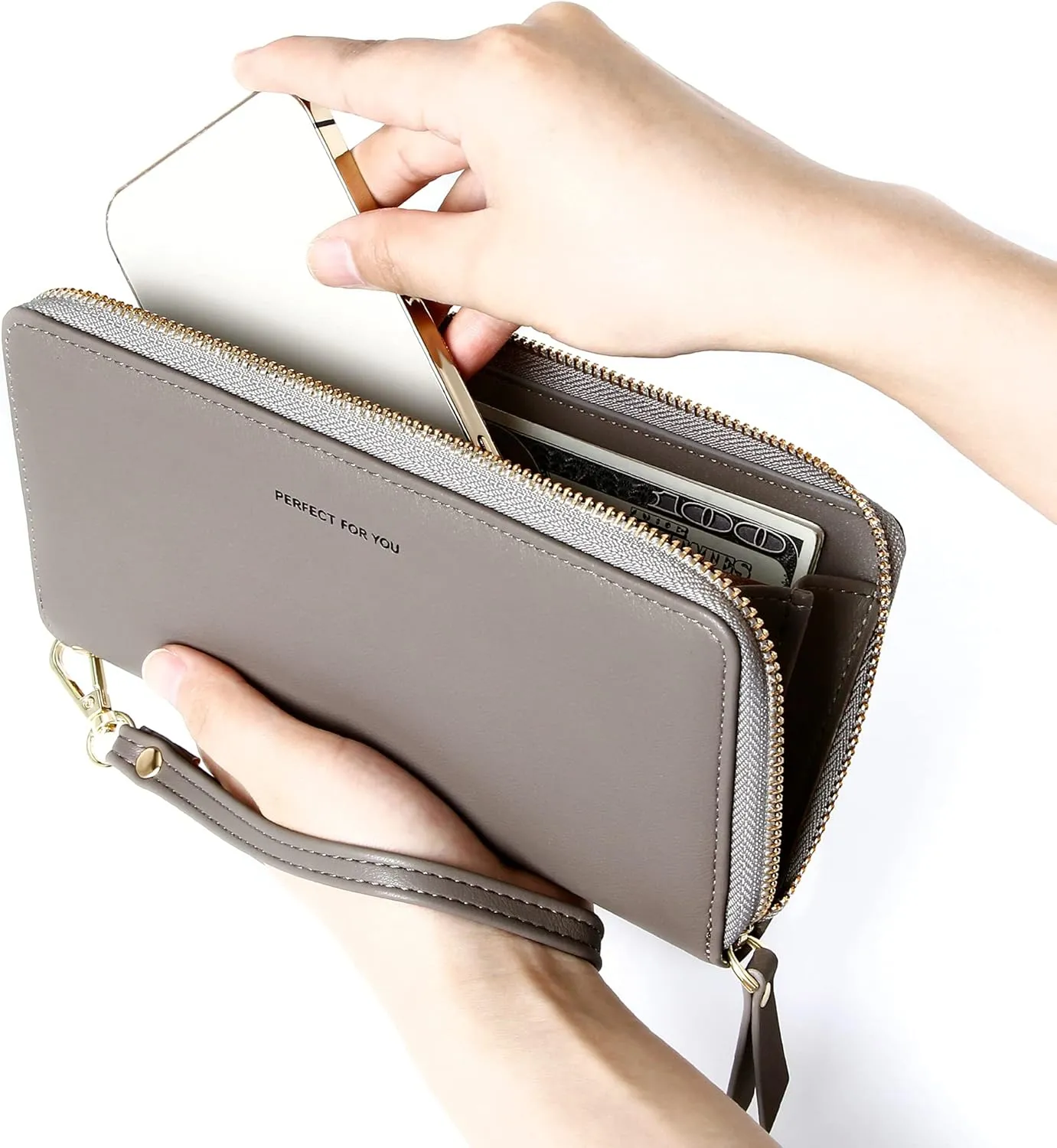 GEEAD Wristlet Wallets for Women PU Leather RFID Blocking Zip Around Long Phone Clutch Wallet