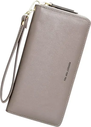 GEEAD Wristlet Wallets for Women PU Leather RFID Blocking Zip Around Long Phone Clutch Wallet