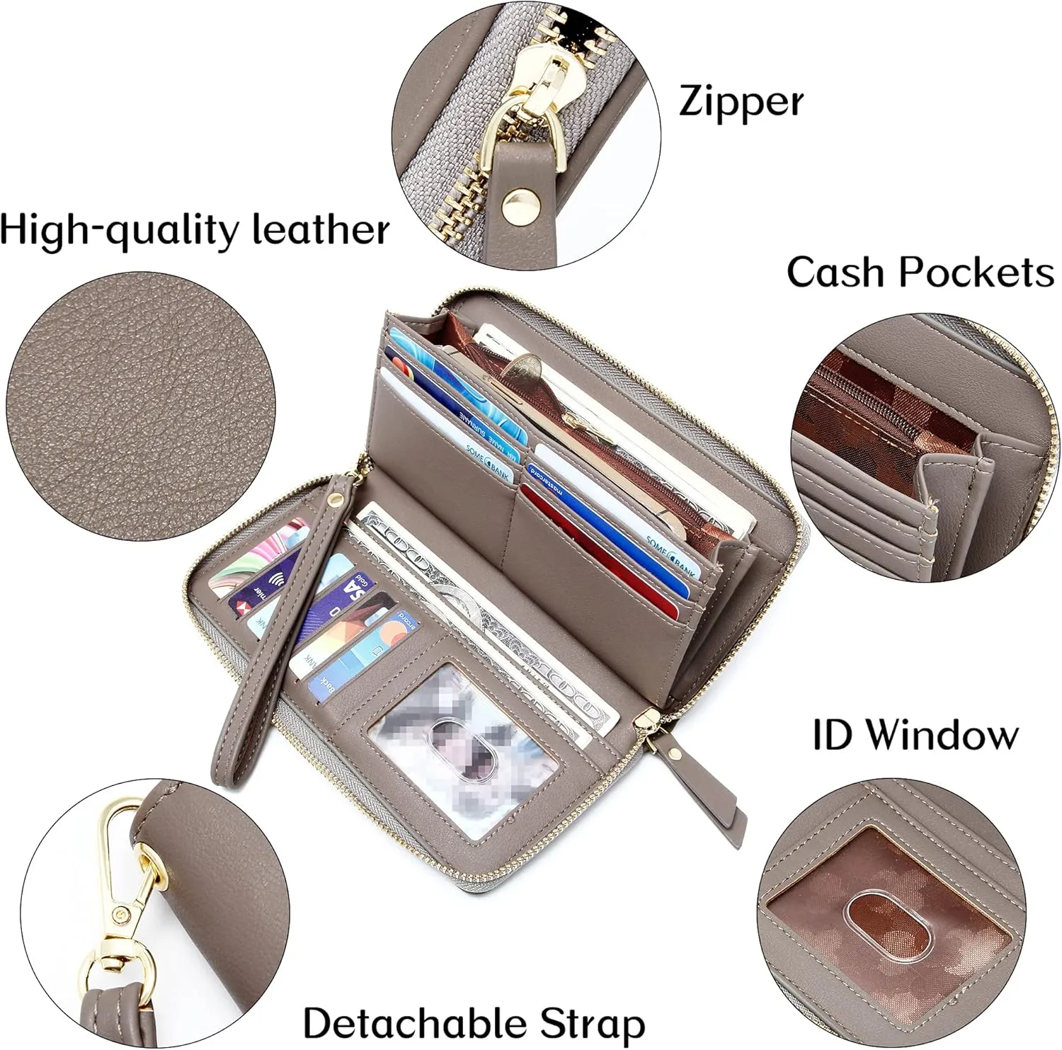 GEEAD Wristlet Wallets for Women PU Leather RFID Blocking Zip Around Long Phone Clutch Wallet