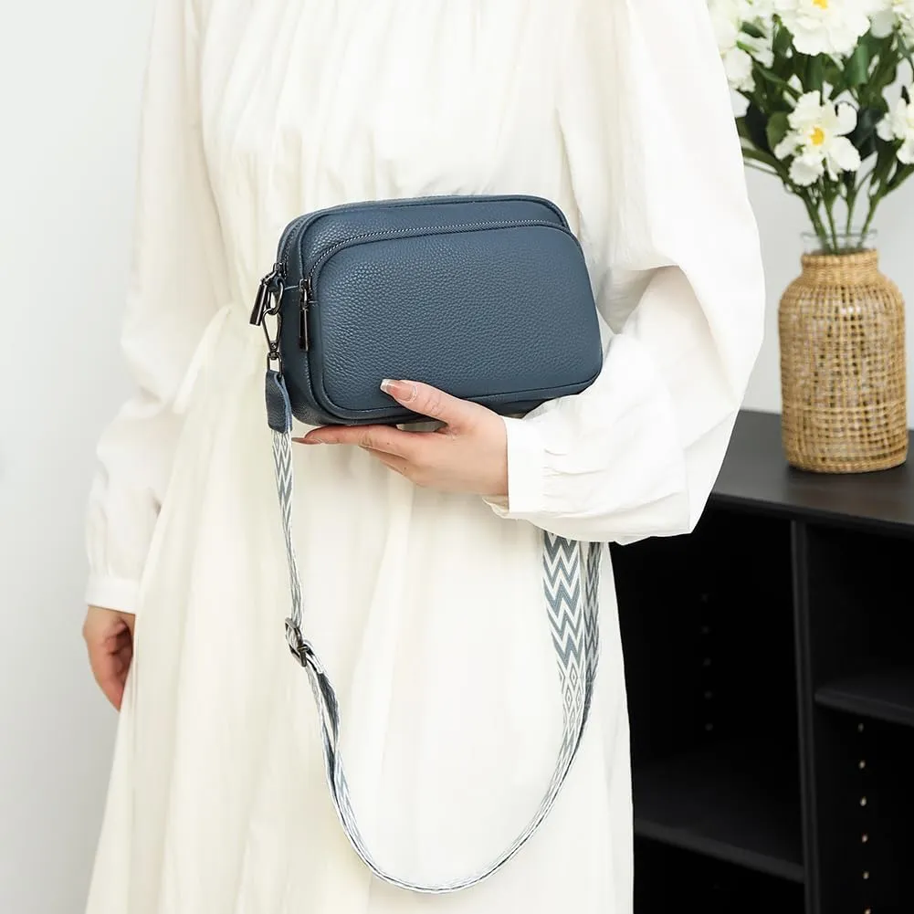 Genuine Leather Crossbody Bag for Women, Shoulder Bag with Adjustable Wide Strap Casual Ladies Handbag