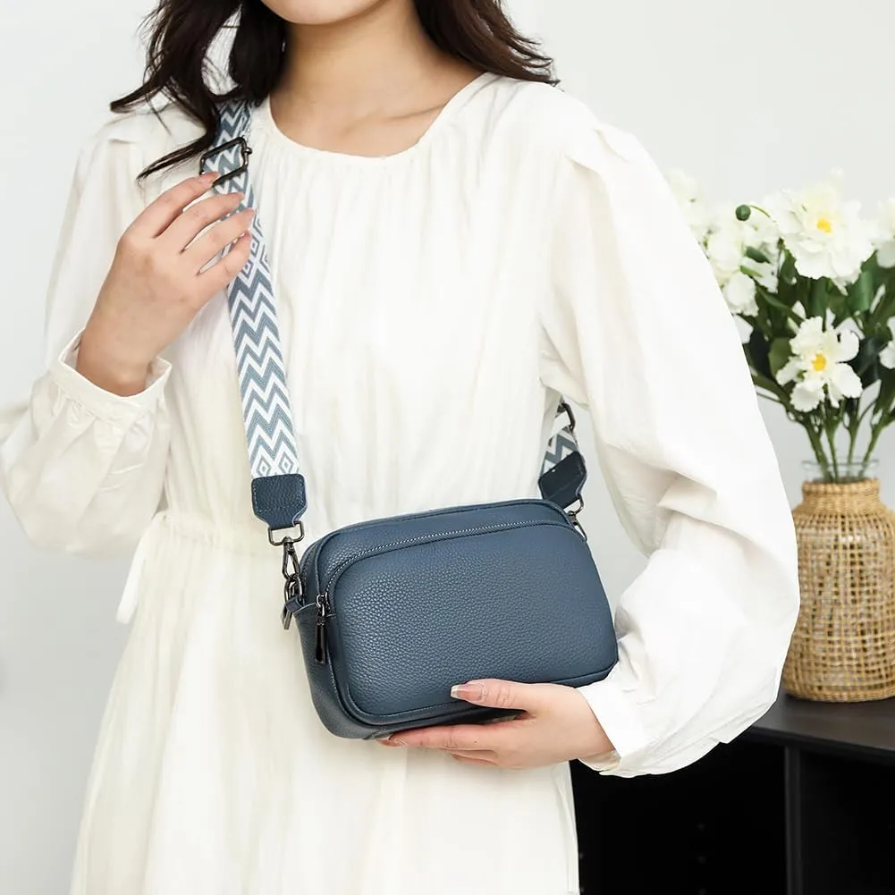 Genuine Leather Crossbody Bag for Women, Shoulder Bag with Adjustable Wide Strap Casual Ladies Handbag