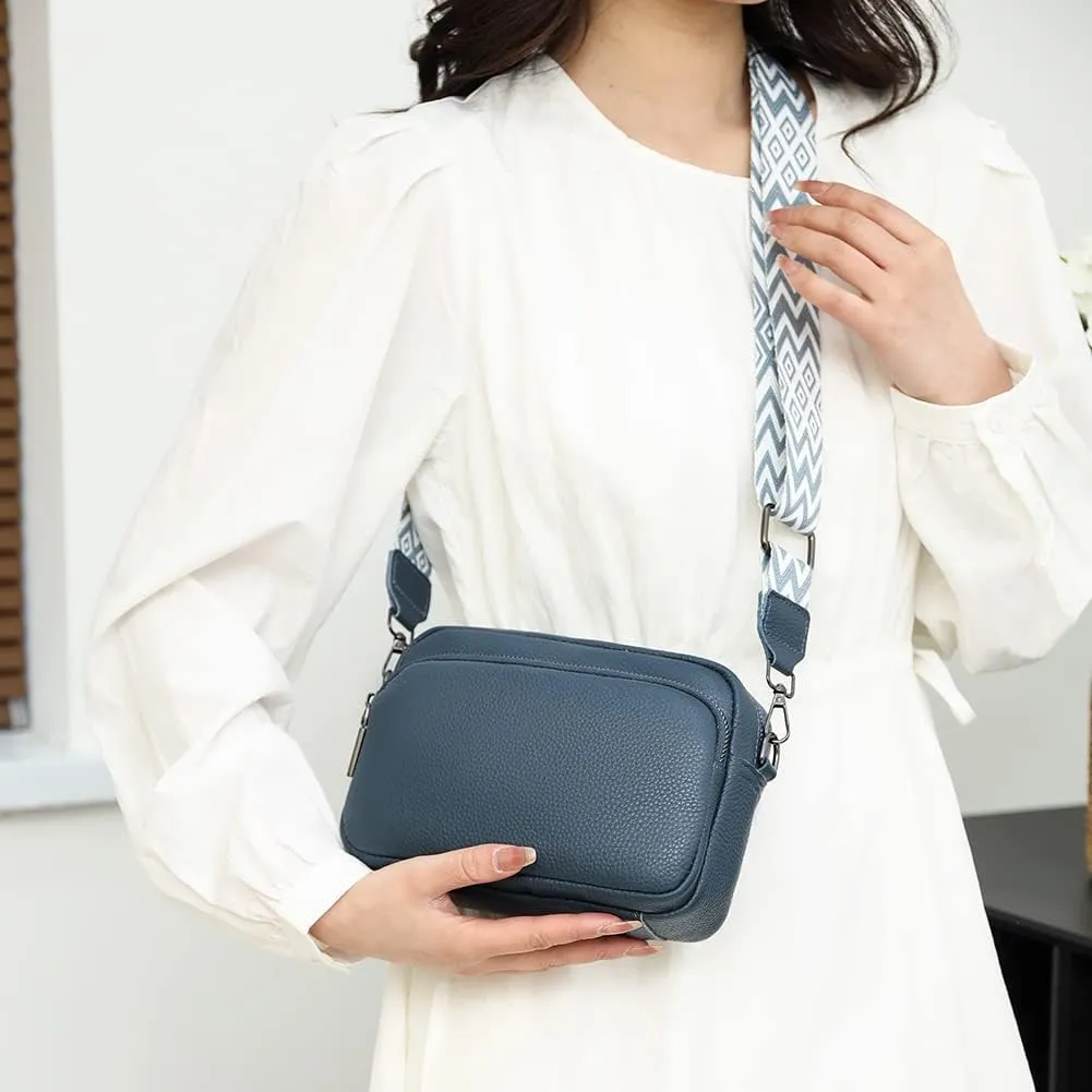 Genuine Leather Crossbody Bag for Women, Shoulder Bag with Adjustable Wide Strap Casual Ladies Handbag