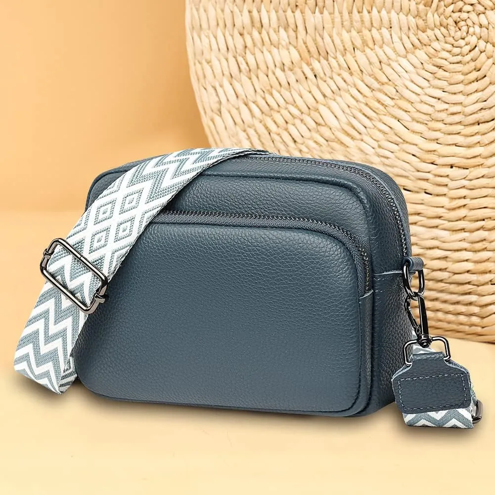 Genuine Leather Crossbody Bag for Women, Shoulder Bag with Adjustable Wide Strap Casual Ladies Handbag