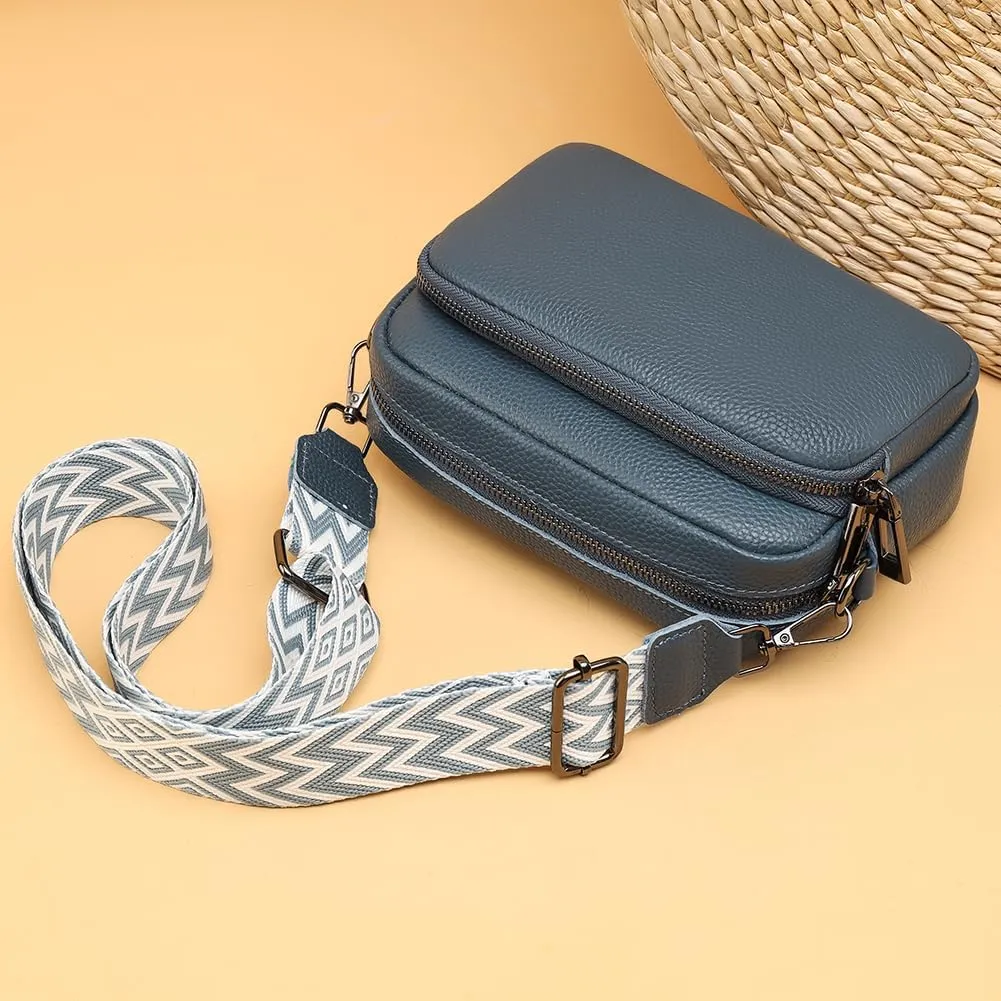 Genuine Leather Crossbody Bag for Women, Shoulder Bag with Adjustable Wide Strap Casual Ladies Handbag