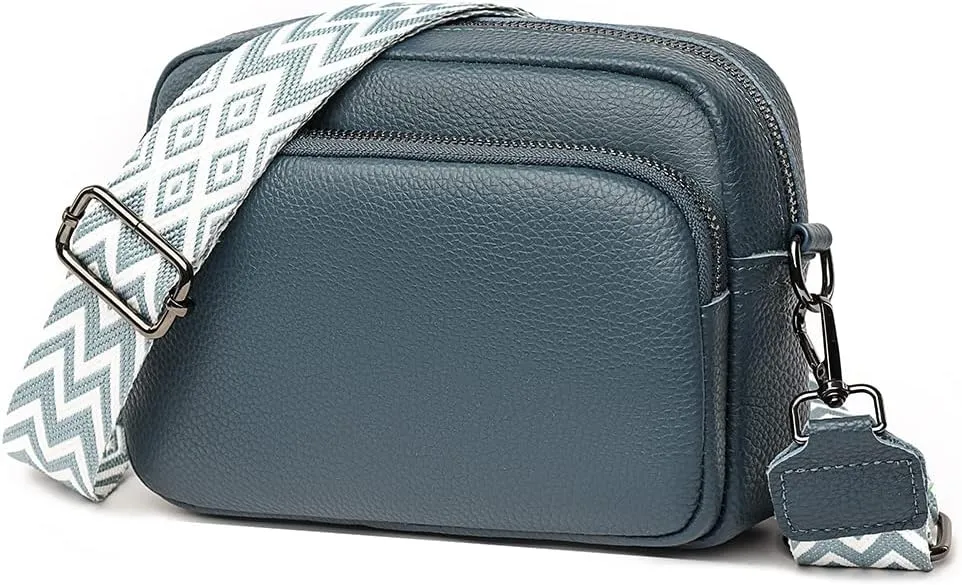 Genuine Leather Crossbody Bag for Women, Shoulder Bag with Adjustable Wide Strap Casual Ladies Handbag