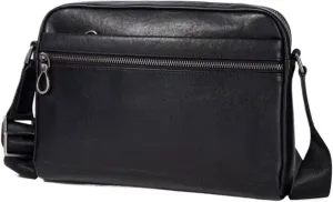 Genuine Leather Messenger Bags Mens Shoulder Bags Crossbody Bags Casual Daypacks Waist Packs 11Inch(Black)