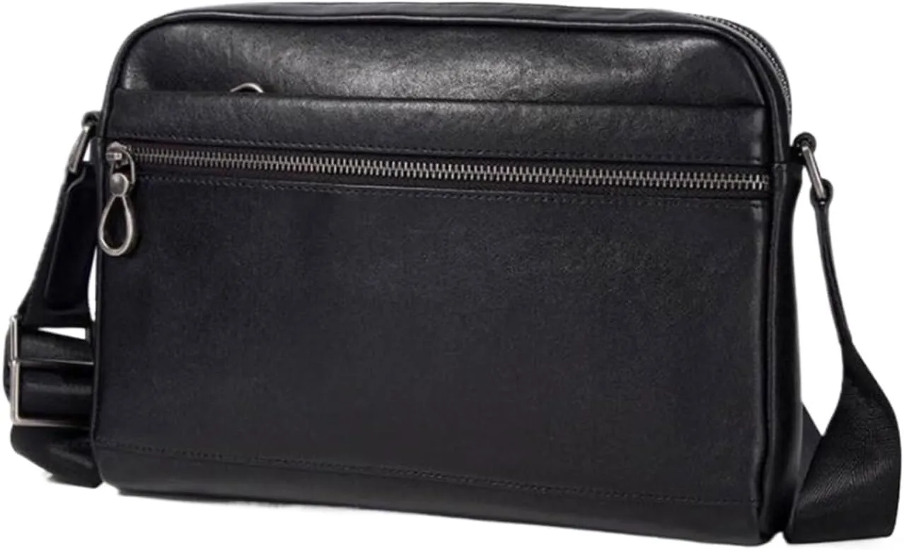 Genuine Leather Messenger Bags Mens Shoulder Bags Crossbody Bags Casual Daypacks Waist Packs 11Inch(Black)