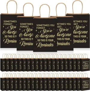 Geyoga 100 Pcs Employee Appreciation Gift Bags Bulk Thank You Gifts Kraft Party Favor Paper Bags with Handles for Volunteer Coworker Staff Team Teacher Student Nurse, 8.3 x 3.1 x 6 Inch(Black)