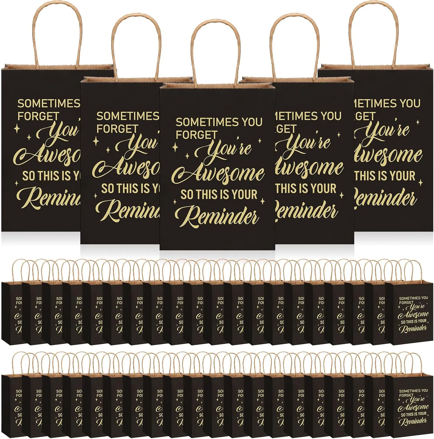 Geyoga 100 Pcs Employee Appreciation Gift Bags Bulk Thank You Gifts Kraft Party Favor Paper Bags with Handles for Volunteer Coworker Staff Team Teacher Student Nurse, 8.3 x 3.1 x 6 Inch(Black)
