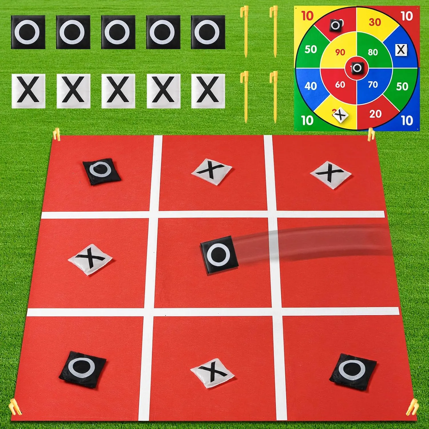 Giant Tic Tac Toe Bean Bag Toss Easter Outdoor Games for Kids Adults Double-Sided Family Nights Camping Backyard Lawn Indoor Games Toss Across 10 Bean Bags