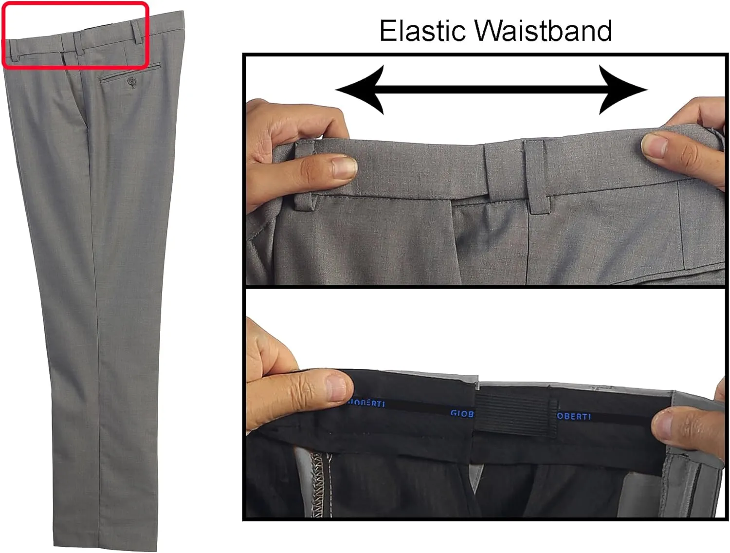 Gioberti Men's Hidden Expandable Waist Dress Pants