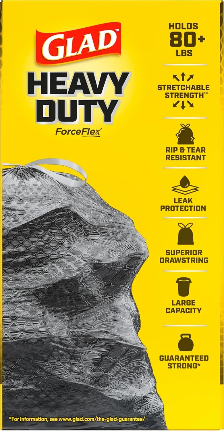Glad ForceFlex Heavy Duty Large Drawstring Trash Bags, Hold 80  lb, 30 Gal, 50 Ct (Package May Vary)