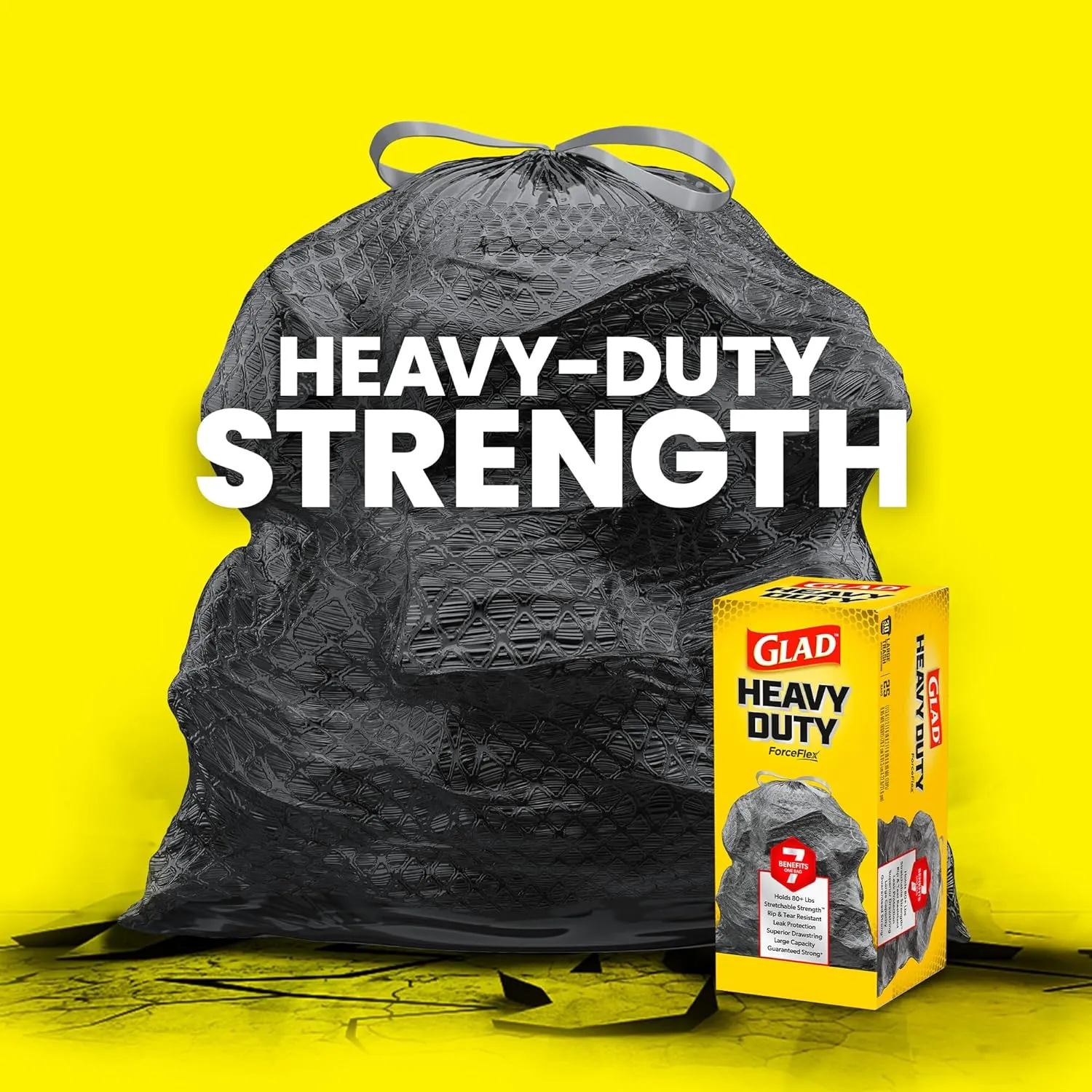 Glad ForceFlex Heavy Duty Large Drawstring Trash Bags, Hold 80  lb, 30 Gal, 50 Ct (Package May Vary)