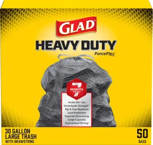 Glad ForceFlex Heavy Duty Large Drawstring Trash Bags, Hold 80  lb, 30 Gal, 50 Ct (Package May Vary)