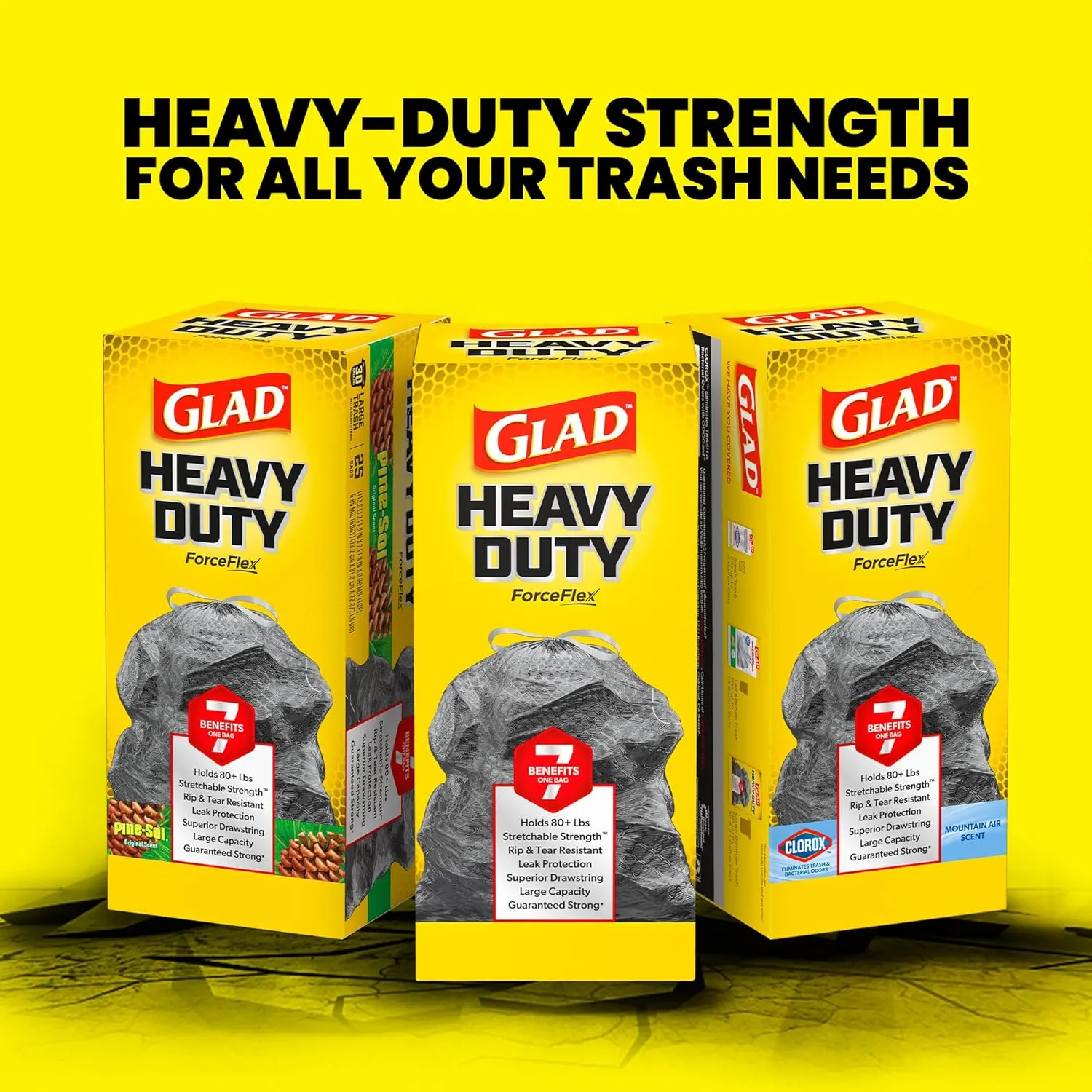 Glad ForceFlex Heavy Duty Large Drawstring Trash Bags, Hold 80  lb, 30 Gal, 50 Ct (Package May Vary)