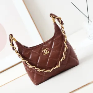 Global shipping network calfskin hobo gold burgundy CHANEL 24a 23cm hardware bag High-end