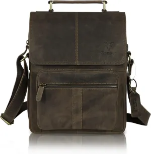 Goatter Men's Hunter Leather 13 Inch Shoulder Cross body Travel Messenger Bags,