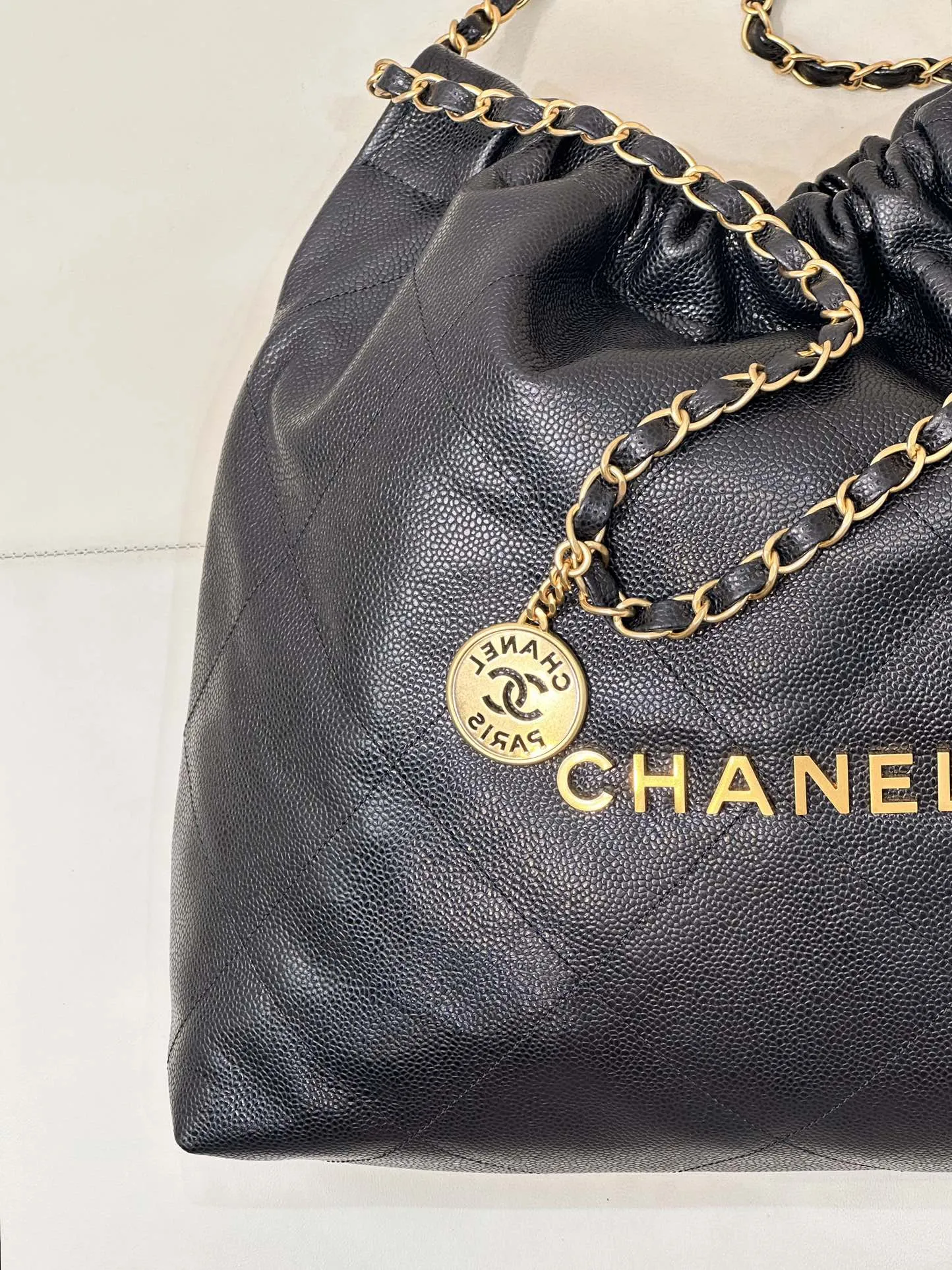 Gold Bag Calfskin Hardware In-demand product 22 Black Grained CHANEL Hobo Trendy 42cm
