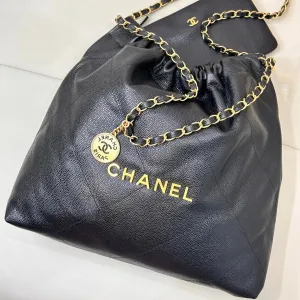 Gold Bag Calfskin Hardware In-demand product 22 Black Grained CHANEL Hobo Trendy 42cm